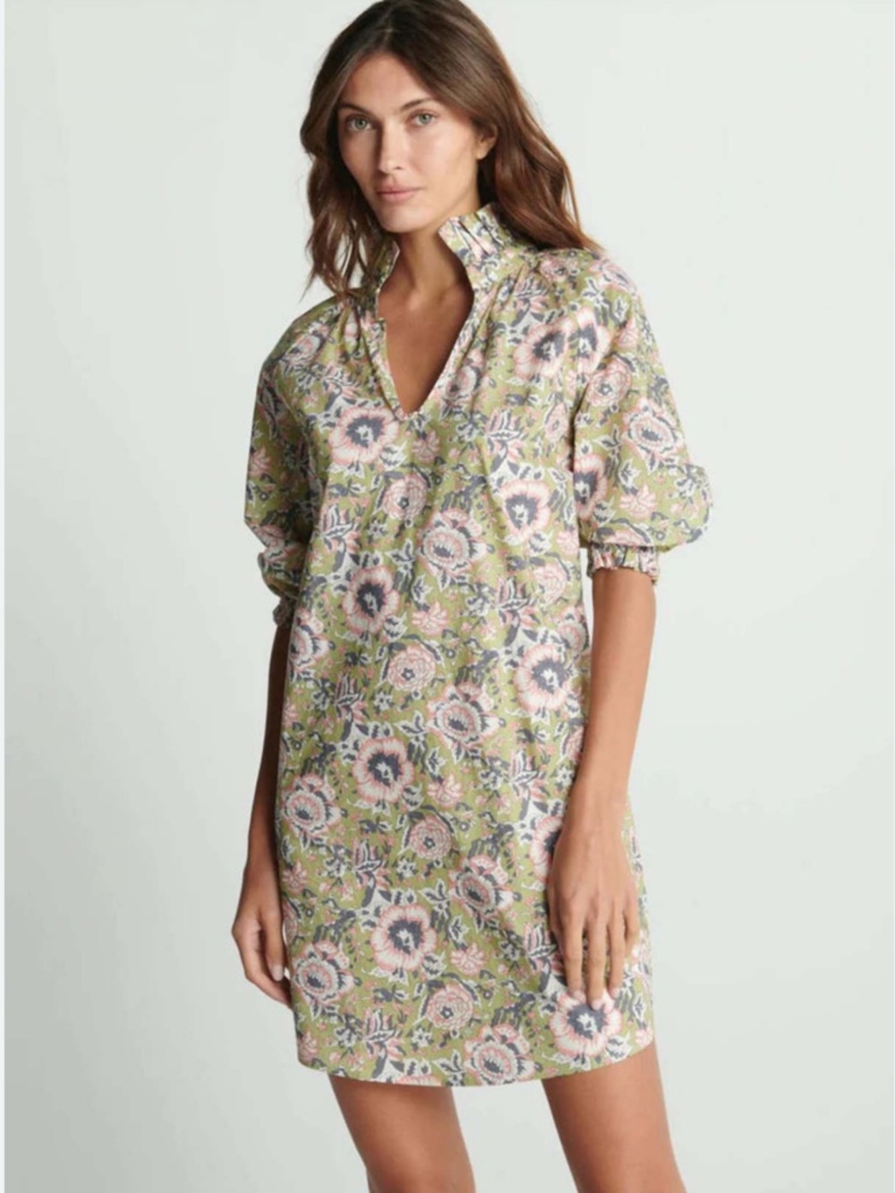 sundays Floral Shift Dress in Green and Pink
